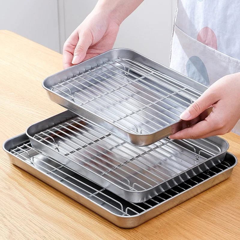 

Stainless Steel Food Storage Tray Non-Stick Baking Pan Cake Bread Cooling Rack Bakeware Set