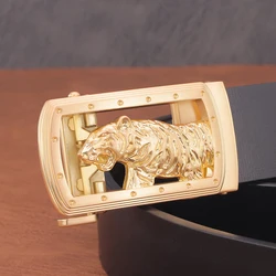 Tiger Belt Men's Luxury Leather Automatic Buckle Designer Fashion Black Belt Genuine Men's Casual Belt High Quality