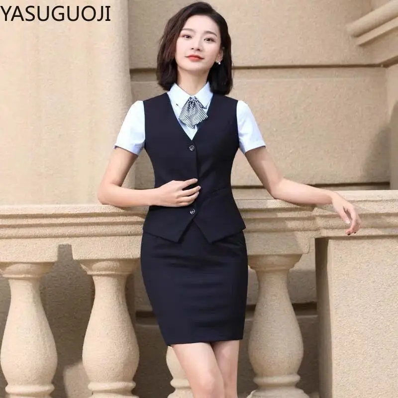 YASUGUOJI Elegant Fashion Women Vest Work Wear Slim V Neck Formal Office Ladies Elegant Interview Vest Coat Plus Size Uniforms