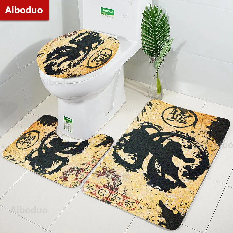 

Aiboduo Demon Slayer 3pcs/set Toilet Lid Cover Set Non Slip Carpet Bath Mat Restroom Rug Japanese-style Anime Home Decoration