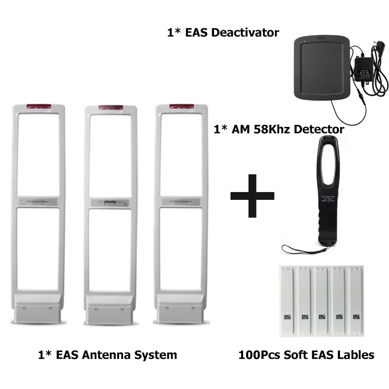 AM58Khz High-Quality EAS Anti-Theft System With Soft Labels Tags & Deactivator & Handheld Detector Tester(1 Master And 2 Slaves)