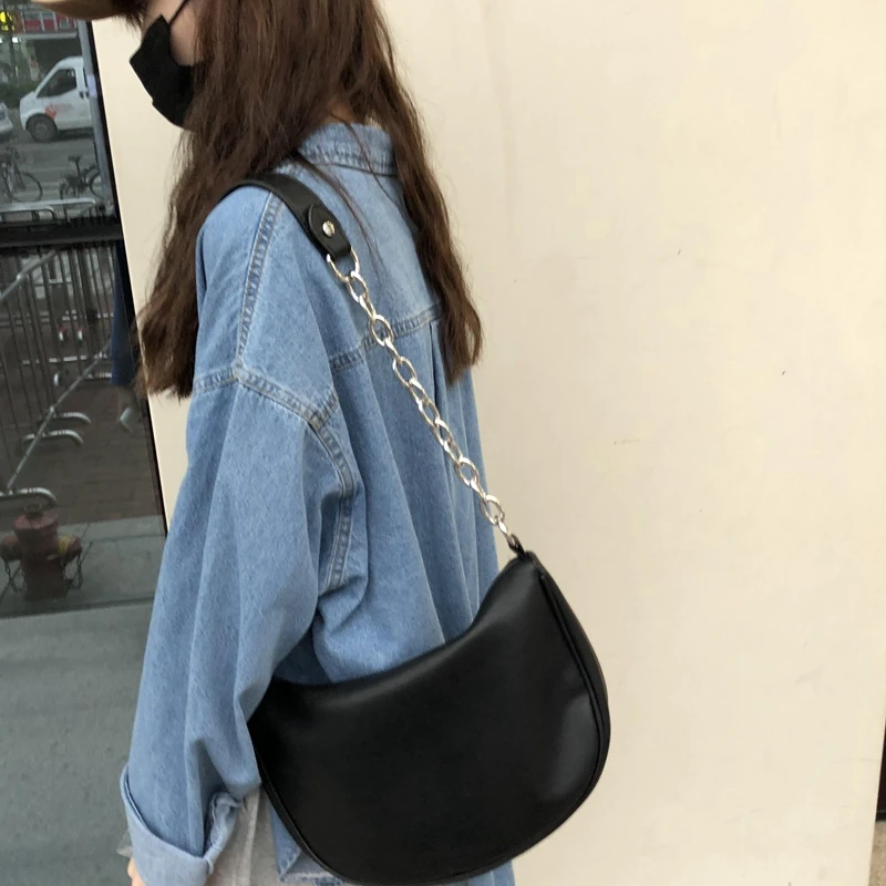 

women bag 2020 new PU Saddle Chains Fashion Solid Zipper Soft shoulder bag crossbody bags for women purse