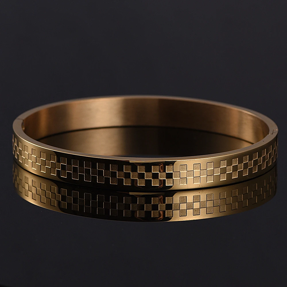 New Classical Royal Lattice Bracelet Men Punk Simple Gold color  Cuff Bracelet Stainless Steel Bracelets for Men Jewelry Gift