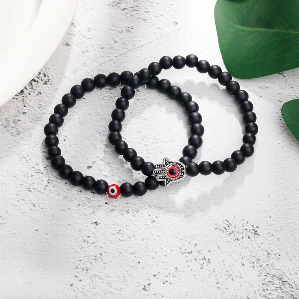 6mm Natural Stone Beads Blue Eye Hand Charm Bracelet Set Handamde Hematite Evil Turkish Eye Bracelet For Women Men Jewelry