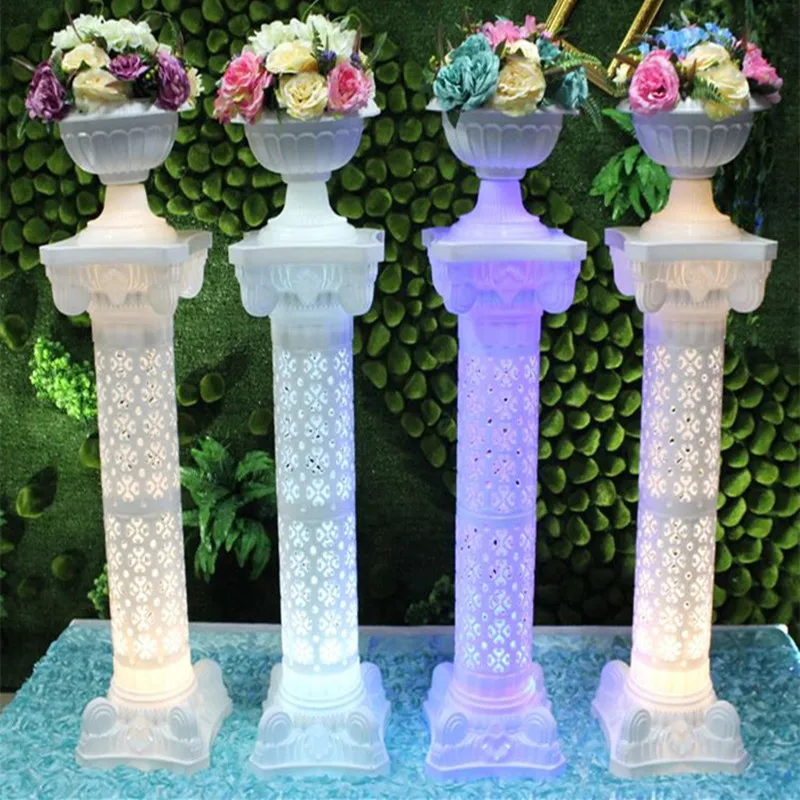 

Wedding Decoration Supplies White Plastic Roman Column Road Cited LED Glow Pillars For Party Stage Welcome Area Props 2 PCS