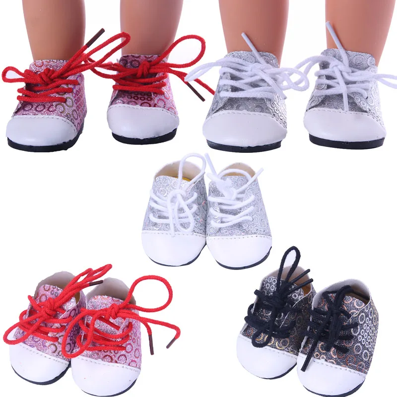 Doll Shoes Laser Colorful Upper Ring Sequin Pattern For 18 Inch American Doll & 43 Cm New Born Baby Items,Our Generation,Shoes