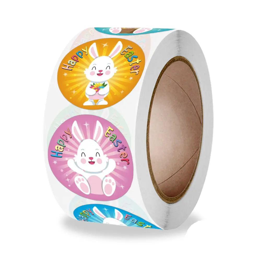 

500Pcs Happy Easter Rabbit Stickers Cute Easter Egg Self Adhesive Label Easter Party Kids Gifts School Teacher Reward Sticker