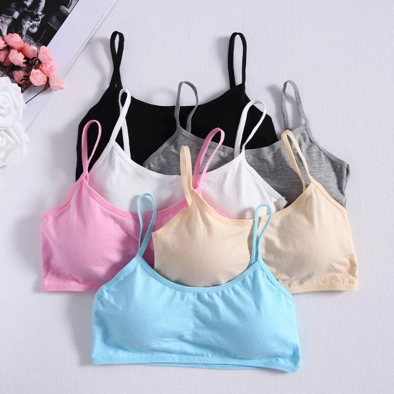 Young Girls Solid Soft Cotton Bra Puberty Teenage Breathable Underwear Kid Cloth