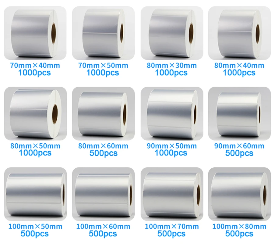 Matte Silver PET Barcode Label 100 90 80 70 60 40 50 30 20 Transfer Ribbon Printer Sticker