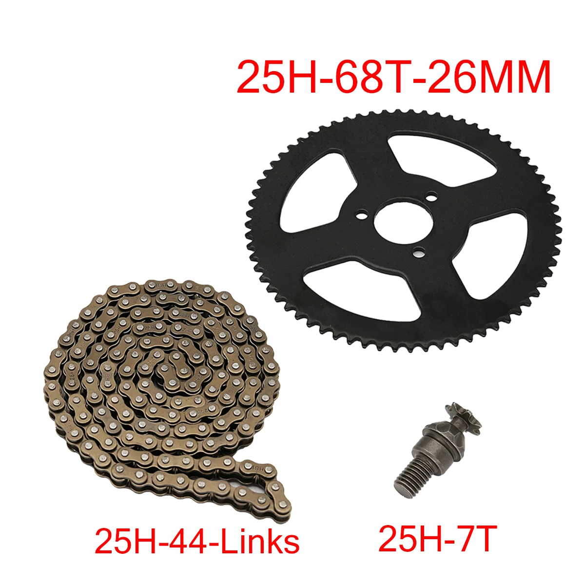 

25H Chain 144 Links, 25H 68 teeth Rear Sprocket ,7 teeth sprocket shaft For Electric tricycle Mini moto Pocket Bike ATV Quad