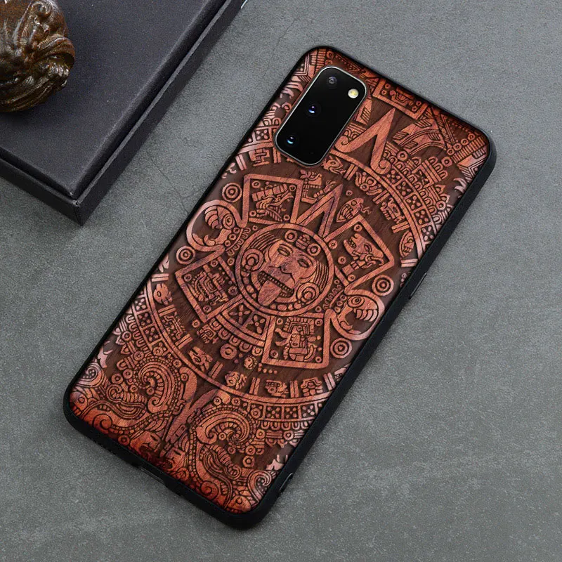 Handmade Carved Wood Case For Samsung S24 Ultra S23 S22 S21 S20 FE Plus Capa For Samsung Note 20 Ultra Rosewood Phone Cover