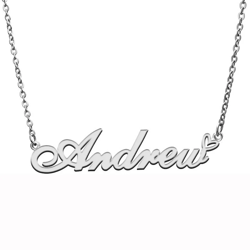 Andrew with Love Heart Name Necklace for Women Stainless Steel Jewelry Nameplate Pendant Femme Mother Child Girls Gift