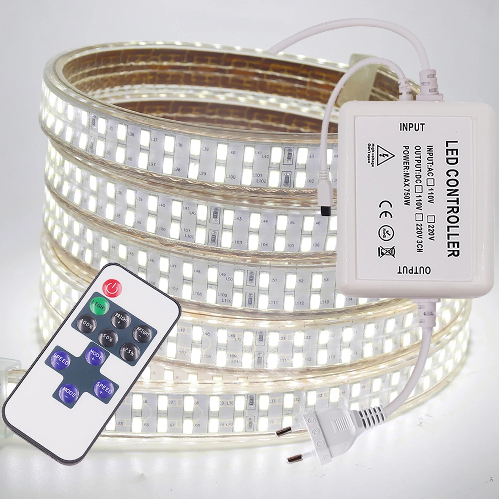 5730 SMD LED Strip Light 240Leds/m Double Row 110V 220V Flexible Ribbon Tape with Dimmer Waterproof LED Stripe Light EU/US/AU/UK