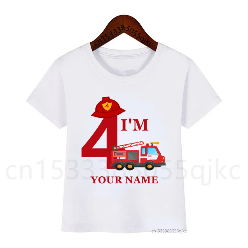 NEW Boys/Girls Cool Fire Truck It\'s My Birthday Numbers T-Shirt Children Boys Happy Birthday T Shirt White T-Shirt Baby Girl Top