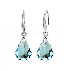 Women'S Silver Navy Crystal Tear Drop Hook Pendant Earrings Jewelry Gift