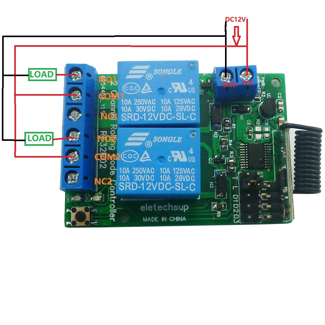 433M DC12V 2CH Rolling Code Keeloq Controler HCS301 Remote Control Keyfob Transmitter Board for Door Motor Garage LED