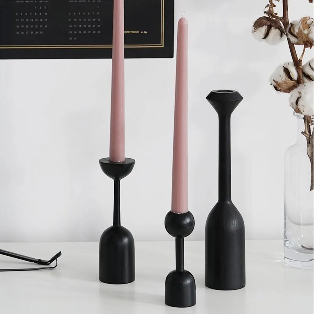 Black Wooden Minimalist Candle Holder Home Decor Wedding Decoration Accessories Candlesticks For Candelabro Centerpiece Vintage