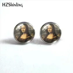 2021 New Leonardo Da Vinci Stud Earring Mona Lisa Painting Round Earrings Handmade Glass Dome Photo Printed Jewelry Gifts