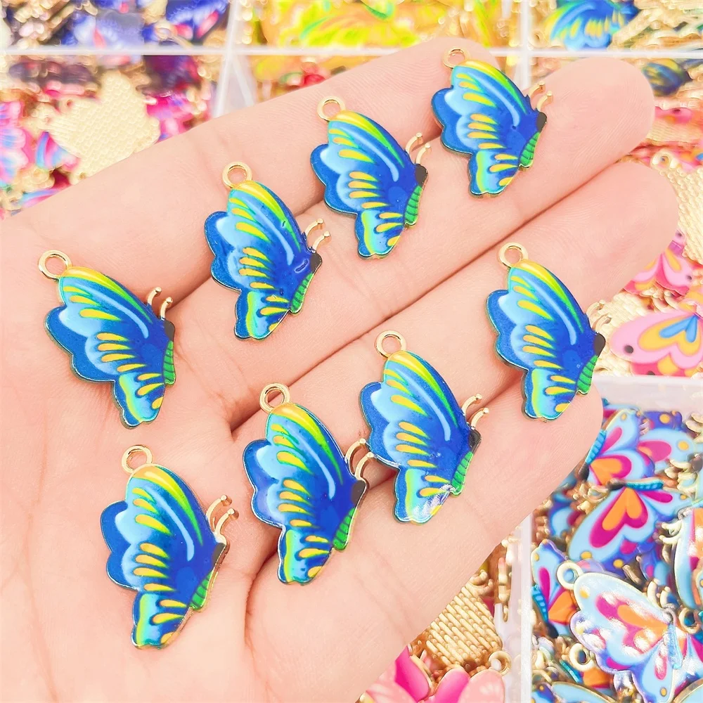 JQ 20Pcs/Lot 2022 Trend Cute Enamel Butterfly Pendant Golden Insect Alloy Charm For Earrings Necklace Jewelry Making Supplies