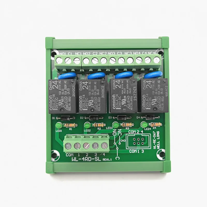 DIN Rail Mount 4 Channel NPN Type 24V Power Relay Interface Module G5LA-14  24VDC