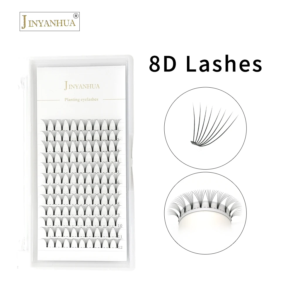 JINYANHUA NEW Short Stem 6D/7D/8D Russian Volume Eyelashes Extension Pre Made Fans 0.07mm Mink Lash Eyelash Individual Extension