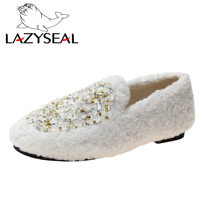 LazySeal inverno caldo Bling donna Flat Snow inverno peluche pelliccia mocassini femminili pelliccia sintetica scarpe Casual femminili appartamenti