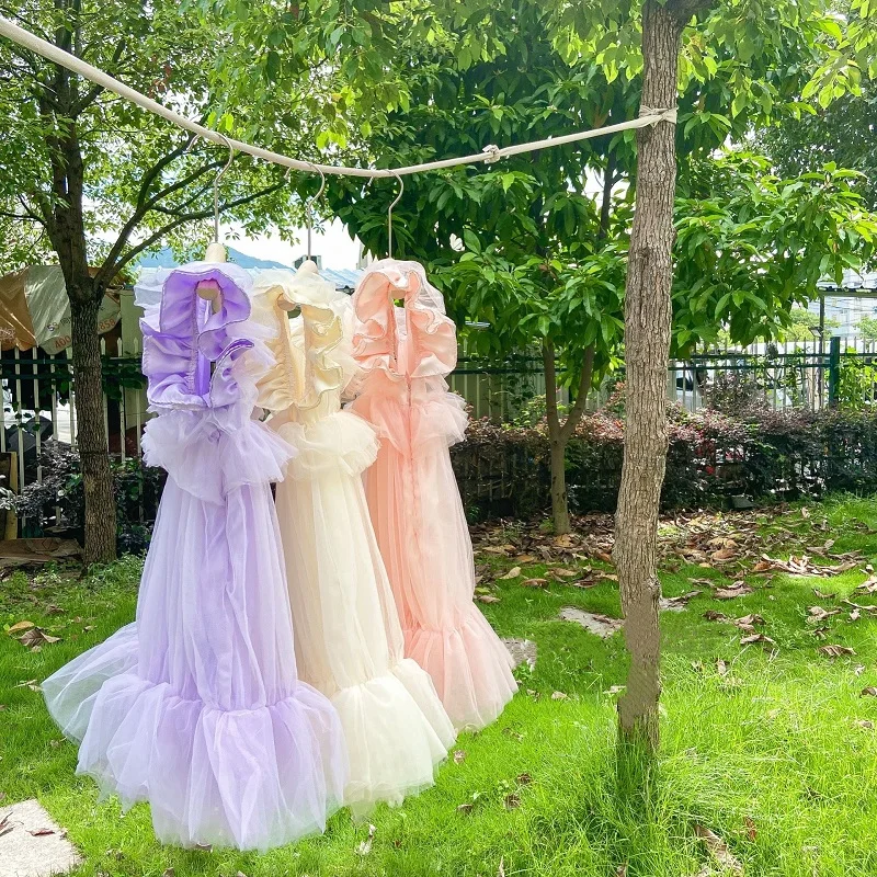 Baby Girl Princess Ruffle Dress Long Toddler Girl Summer Vintage Layer Vestido Gauze Party Pageant Birthday Baby Clothes 1-7Y