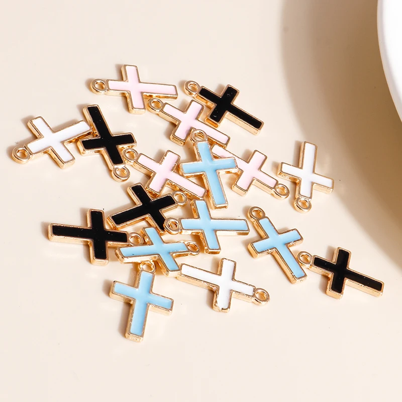 10pcs/lot 11*17mm 4 Color Cute Enamel Cross Charms for Earrings Pendants of Necklaces Bracelets DIY Jewelry Making Accessories