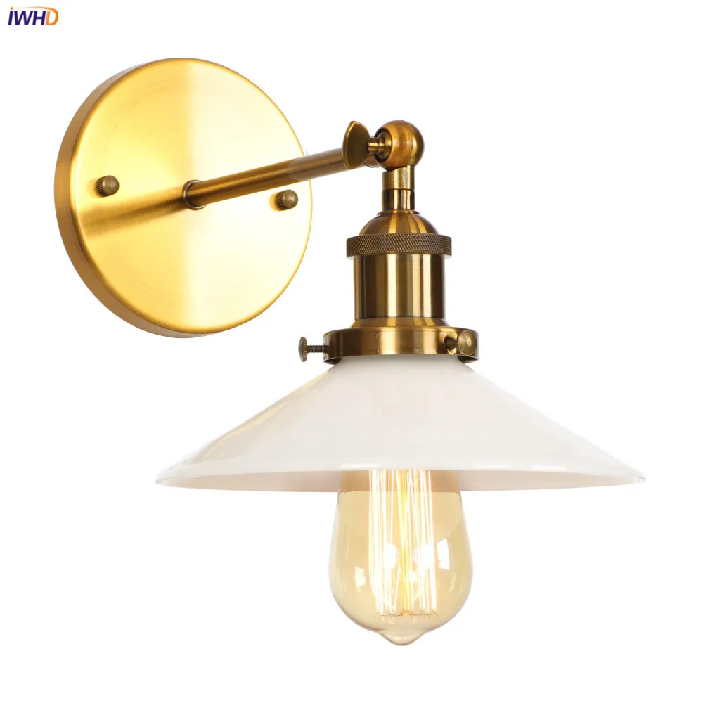 

IWHD White Glass Retro Wall Lights For Home Indoor Lighting Bedrom Living Room Gold Loft Industrial Decor Vintage Wall Lamp LED