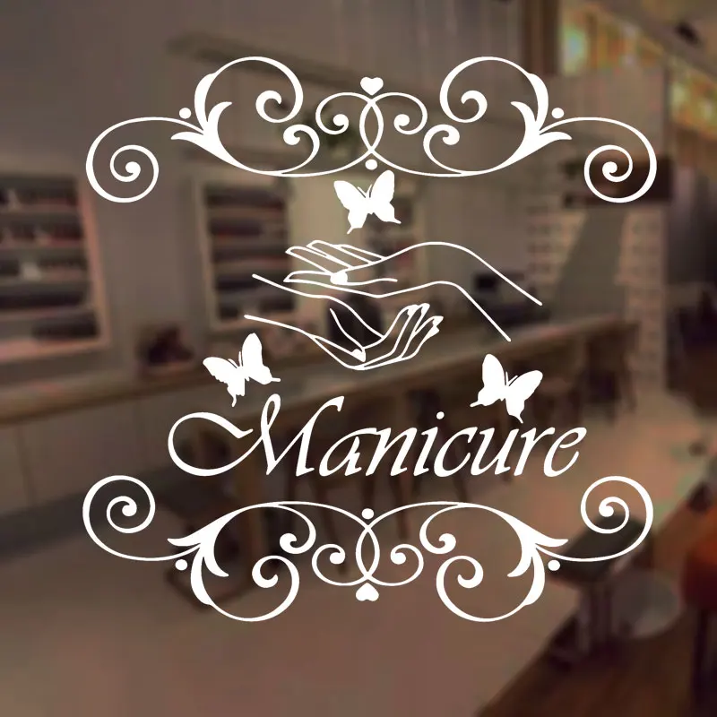 Maniküre Schönheit Salon Nägel Hände Mode Kosmetik Friseur Schmetterling Wand Aufkleber Vinyl Fenster Decals Kunst Decor Wandbild A500