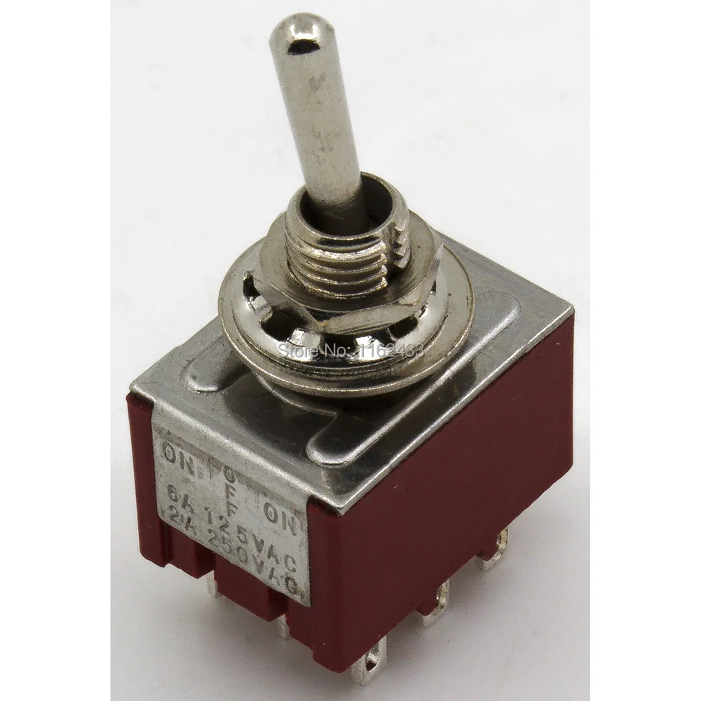 5pcs/lot MTS-303 perforate diameter 6mm self-lock 9 pin ON - OFF - ON 3PDT 3 positions toggle switch