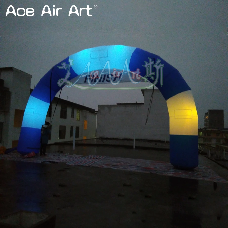 

8x5m Customized Blue and White Inflatable Start Finish Line Sport Race Arch with Removable Hanging Banner and Wire Light