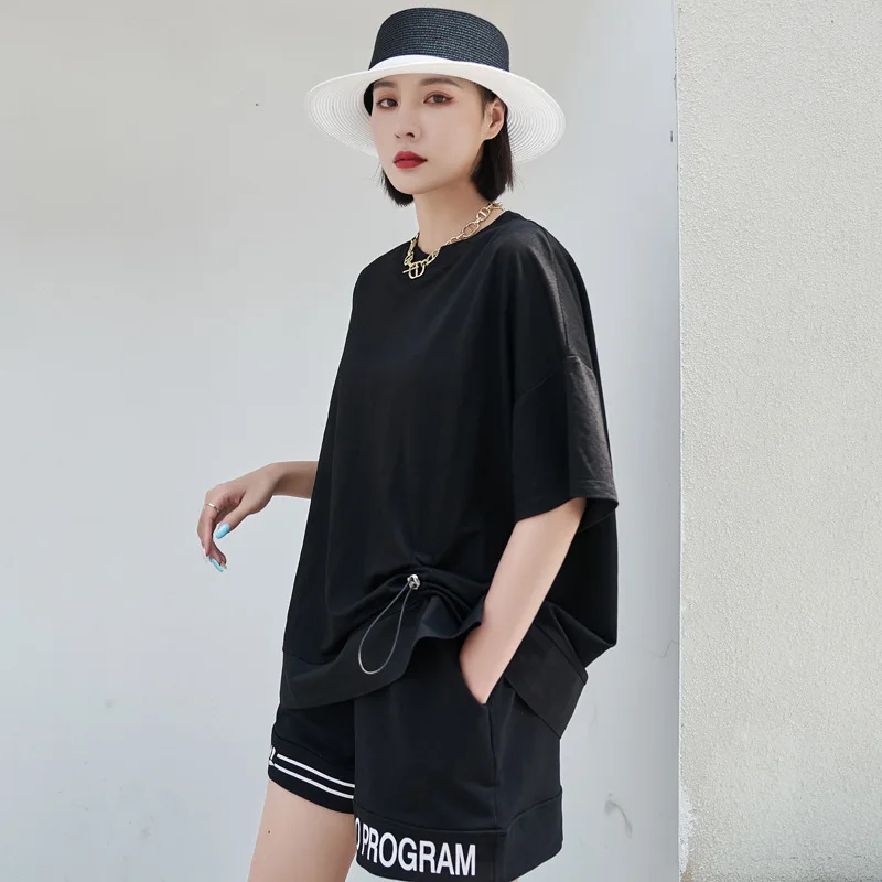 Ladies Short Sleeve T-Shirt Summer New Style Personality Pull Rope Design Street Casual Loose Large Size Short Sleeve T-Shirt