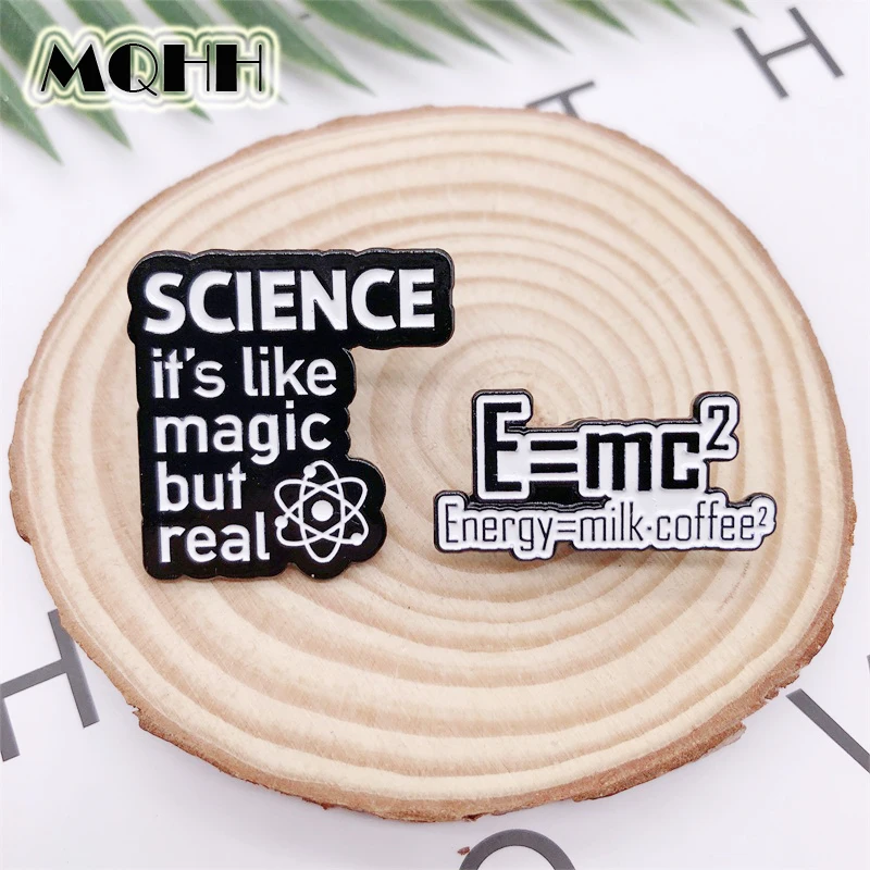 Creative Fun Chemistry Mass Energy Formula Letters Enamel Brooch Milk Coffee Molecule Energy Pin Alloy Badge Bags Jewelry Gift