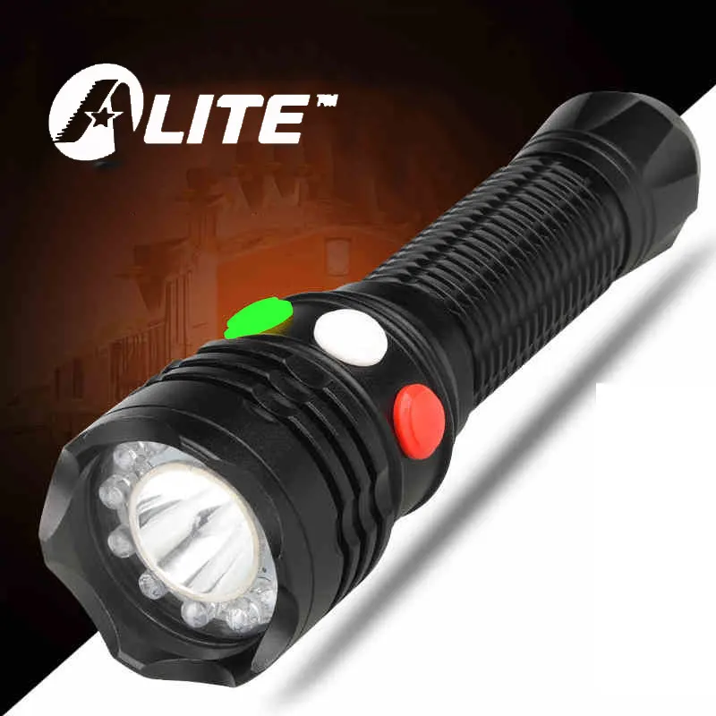 

TMWT XP-E Q5 LED flashlight Red White Green Yellow Railway Signal lamp Outdoor Night Rescue Magnet lighting torch