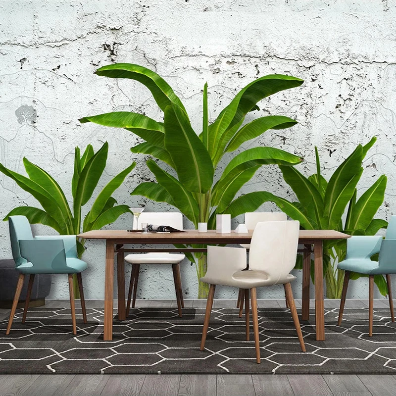 

Custom Mural 3D Photo Wallpaper Cement Wall Banana Leaf Creative Bedroom Living Room Background Wall Covering Home Decor Modern