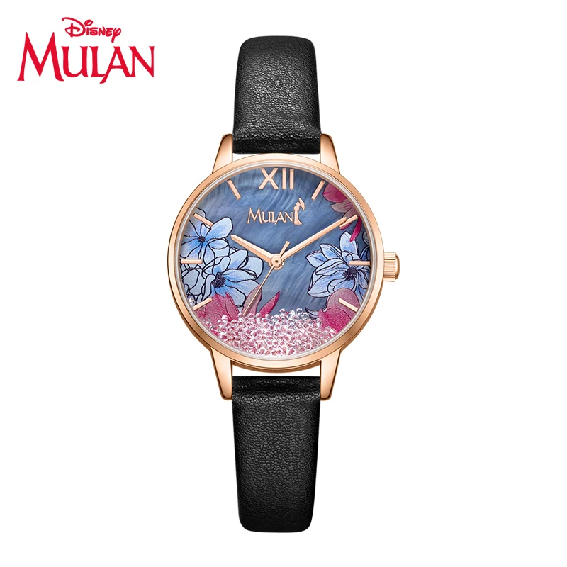 Disney Official MULAN Cartoon Women Fashion Casual Quartz Wristwatches Chinoiserie China Style Pu Band Girls 2020 New Gift Clock