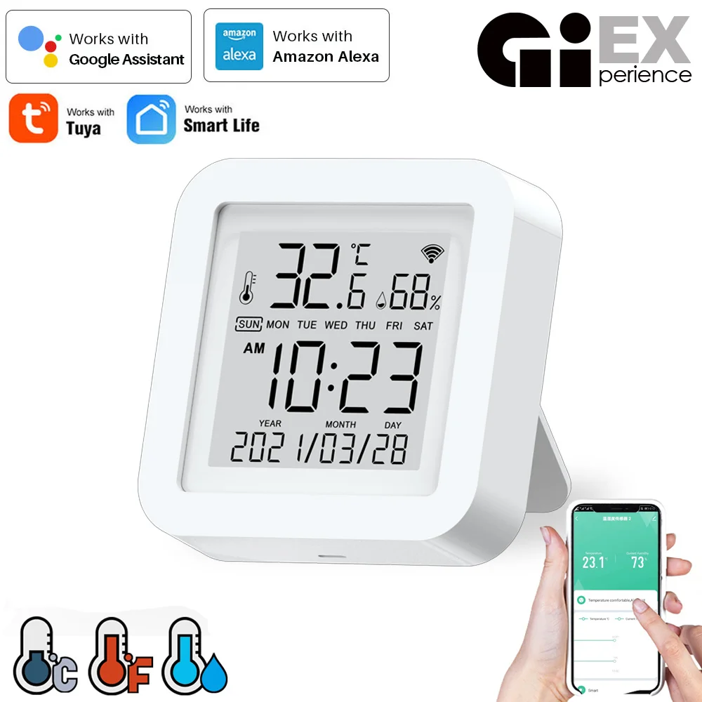 WIFI Hygrometer Thermometer, Humidity Temperature Gauge with Remote Monitor,Work for Smart Life Home Alexa Google assistant Tuya