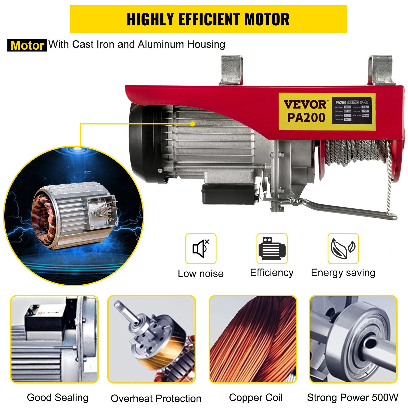 VEVOR Strumento di Sollevamento Elettrico, 220 V 100-800 kg PA400 Ascensore Paranco Elettrico in Ghisa e Alluminio per Sollevare Oggetti di Forma Regolare o Irregolare Come Pietre, Alberi, Falciatrici