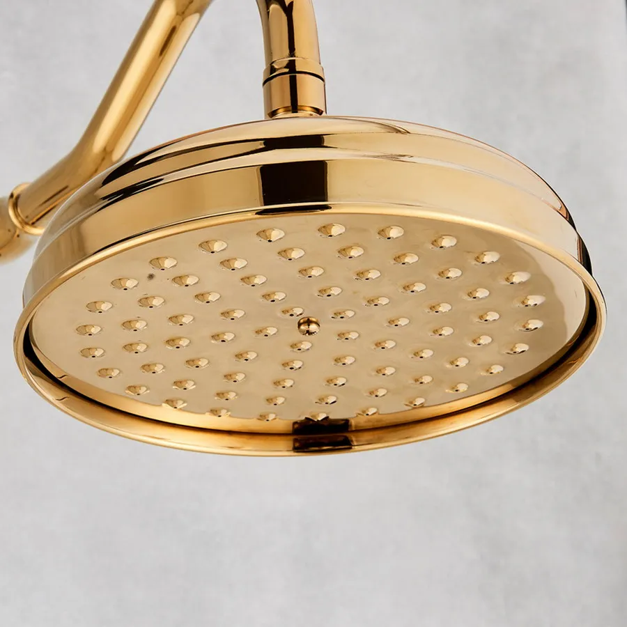 Luxury Gold Polish 8 Inch Rainfall Shower Head Brass Batnroom Hand Shower Head 1.5 M Flexible Shower Hose pipe