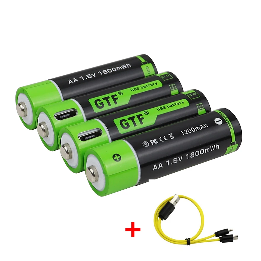 Original 1.5V AA Battery 1800mwh USB AA Rechargeable Lithium Battery 1200mah 14500 AA for Toys MP3 Player Thermometer Keyboard