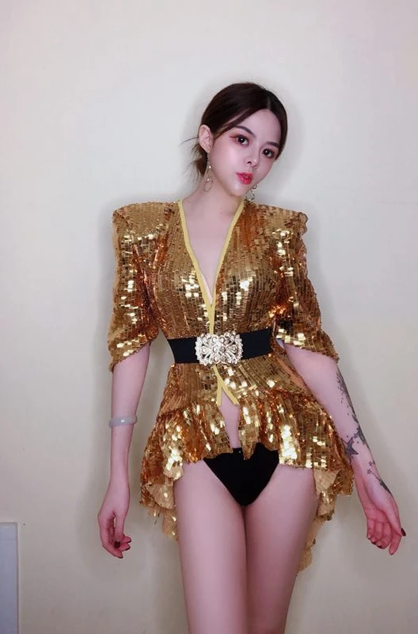 female high density sequins performance clothes star same paragraph dress nightclub bar show sexy costume silver gold tail skirt