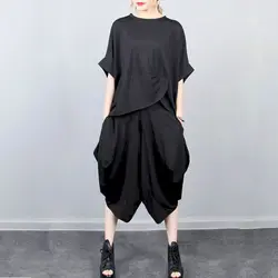 2024 Summer Womens Suits Casual Bloomers Suit Loose Bat Sleeve Oversized T Shirt Wide Leg Pants Two Piece Sets Aesthetic Clothes