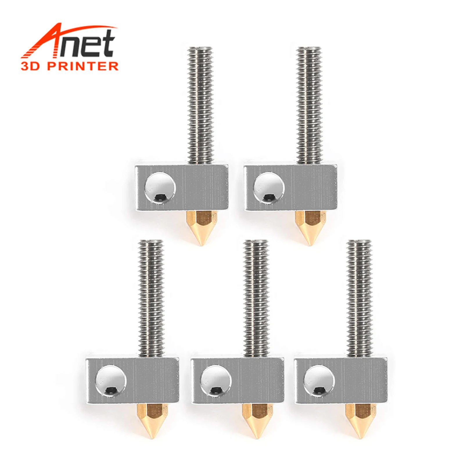 Anet 0.4mm Brass Nozzle Extruder Print Head + Heater Block Hotend + 1.75mm Throat Tubes Pipes for Anet A8 A6 Ender 3 3D Printer