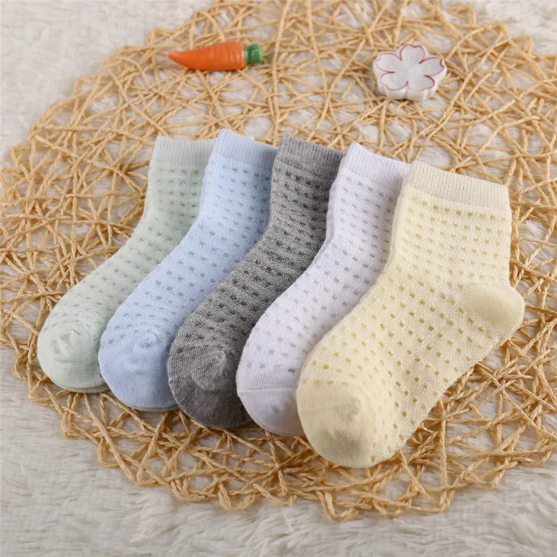 5 Pairs/Lot Children Soft Cotton Socks Boy Girl Baby Ultrathin Fashion Breathable Solid Mesh For Spring Summer 1-8T Teens Kids