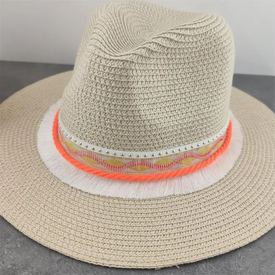 Boho sun hat flower straw hat summer sun block hat sunscreen style vacation outdoor sun hat straw beach wide brim hat