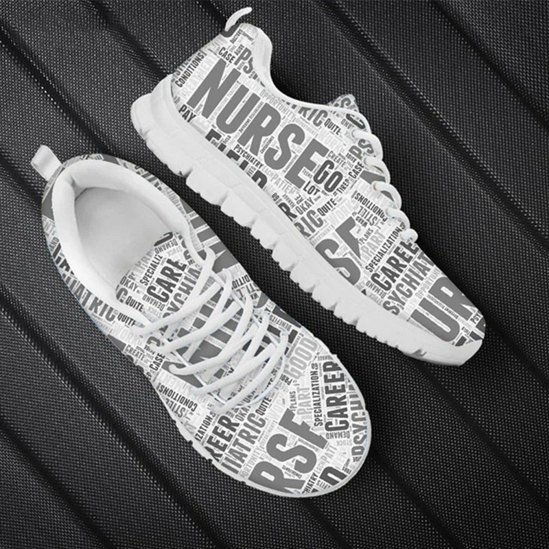 Doginthehole Nurse Newspaper Shoes Women Flats Sneaker Light Mesh Lacing Waking Shoes Summer Breath Footwear for Ladies Girls