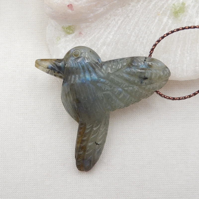 

Carved bird Labradorite Natural Stone Pendant,40x43x6mm10.7g