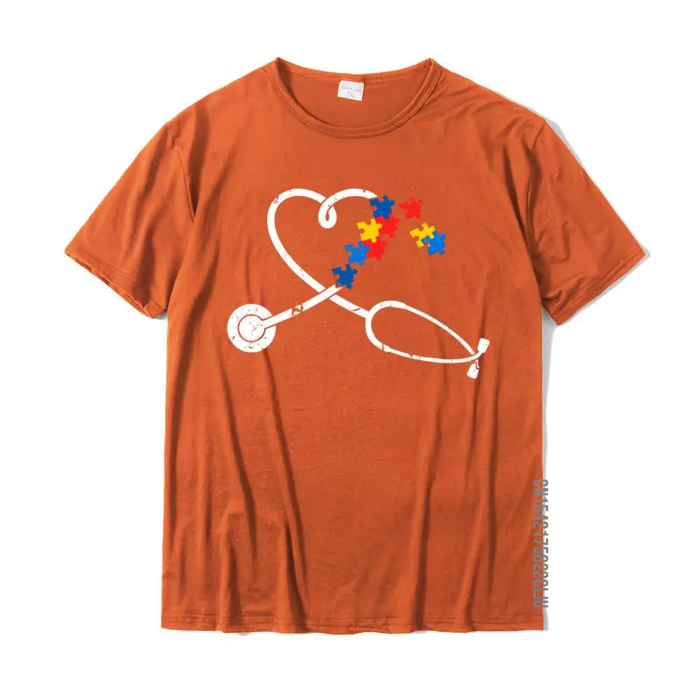 Funny Nurse Autism Puzzle Stethoscope Heart Tshirt T-Shirt Tops T Shirt Newest Custom Cotton Men T Shirts Custom