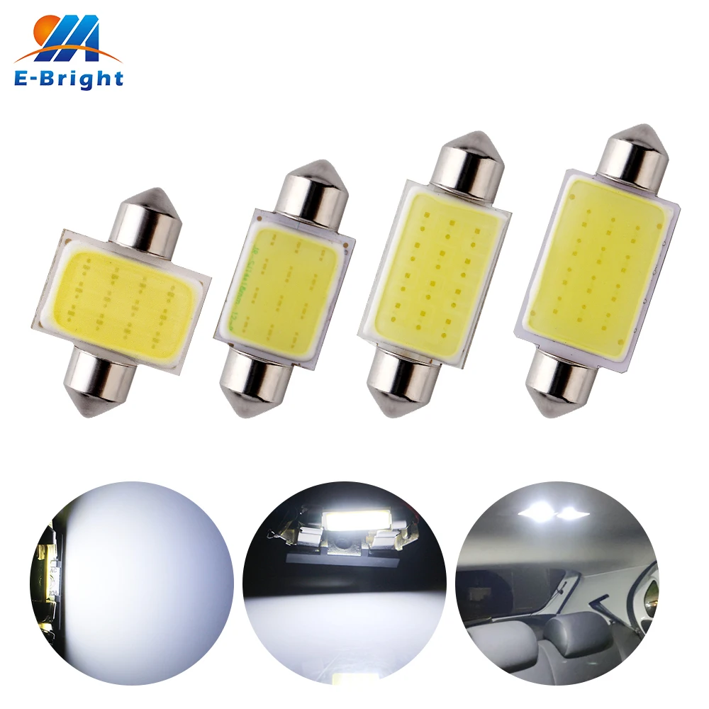 

100pcs 31mm 36mm 39mm 41mm COB 12SMD 12 LED C5W Festoon Bulb Car Interior Dome Roof Reading Light White Nonpolarity 12V